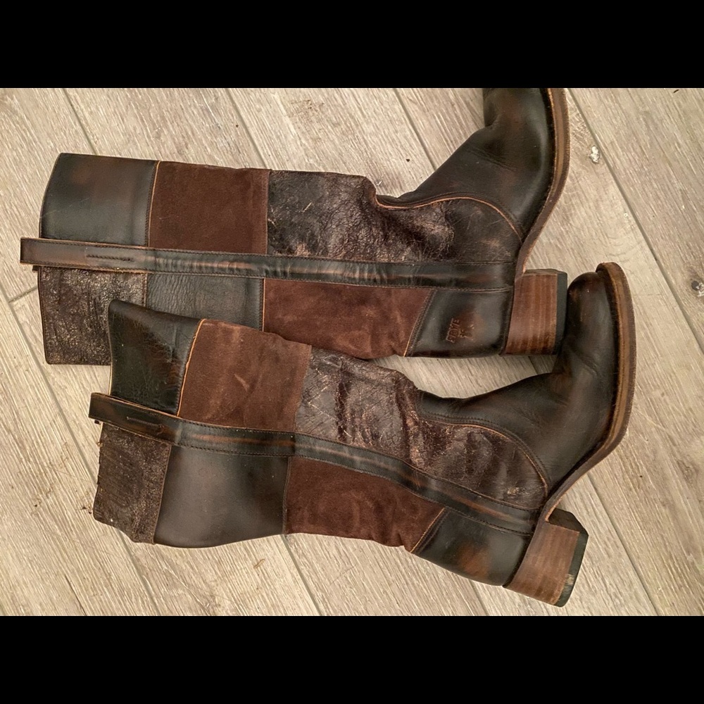 Frye 7M patchwork boots leather